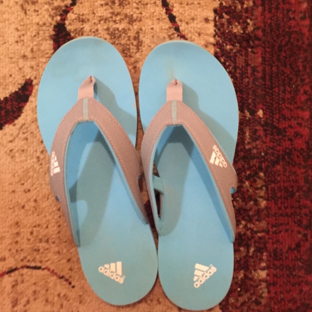 Blue adidas flip flops!