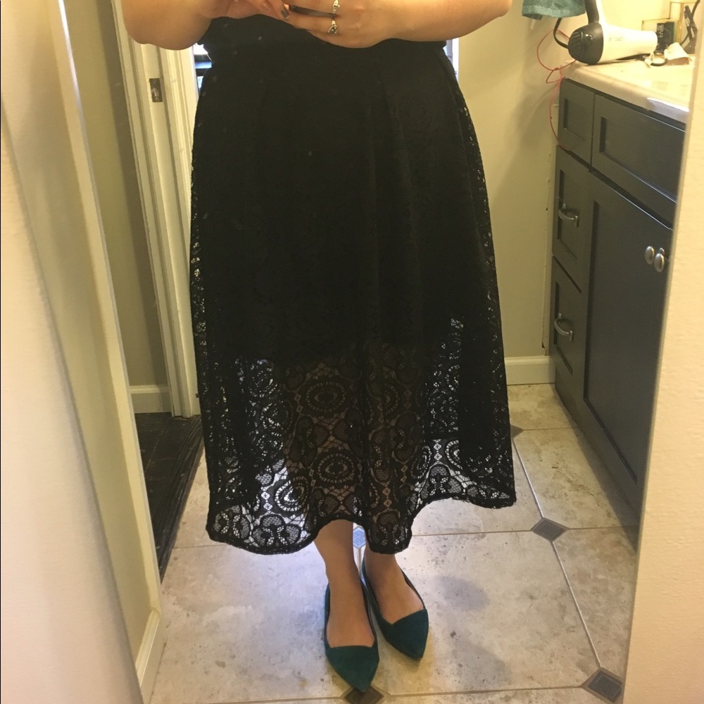 Black mini skirt with midi length Lace overlay