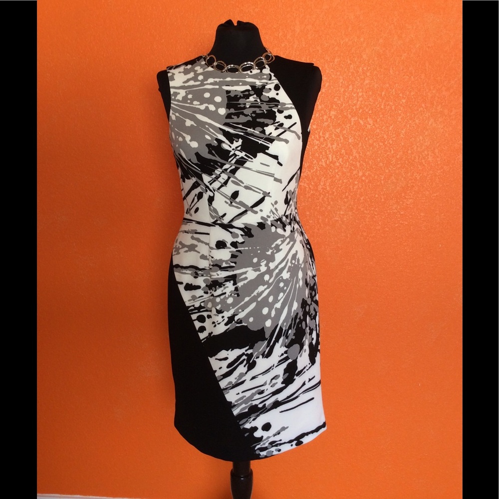 Anne Klein Splatter B/W/G dress