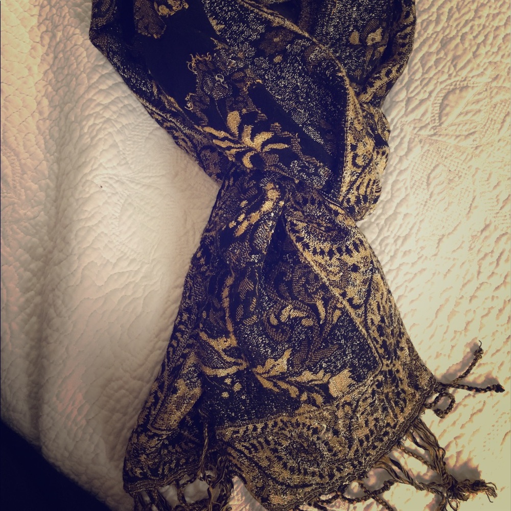Black Gold and Silver pashmina style scarf
