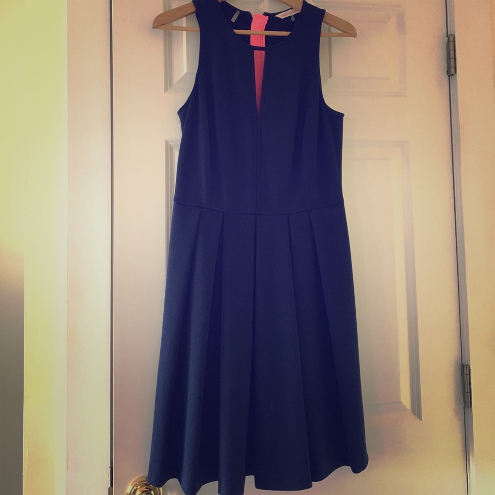 Pleated Rebecca Taylor keyhole dress in Navy blue