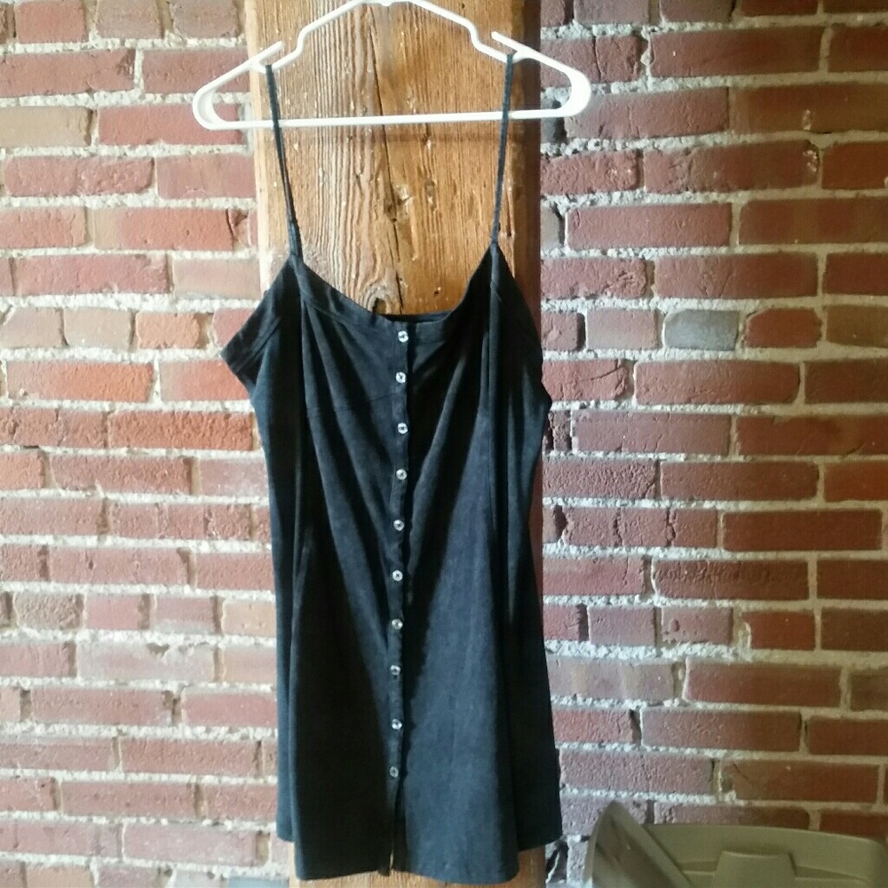 Dark charcoal above the knee button down dress.