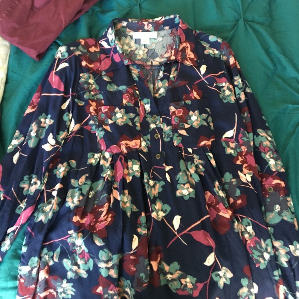 Dark Blue Floral Maternity Blouse