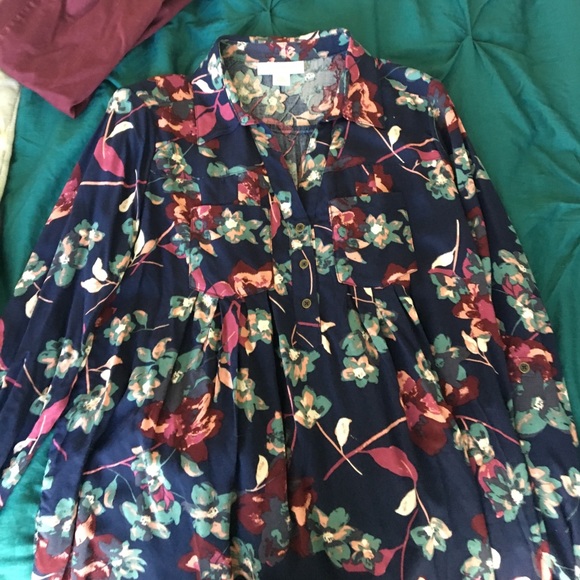 Dark Blue Floral Maternity Blouse - Picture 1 of 4
