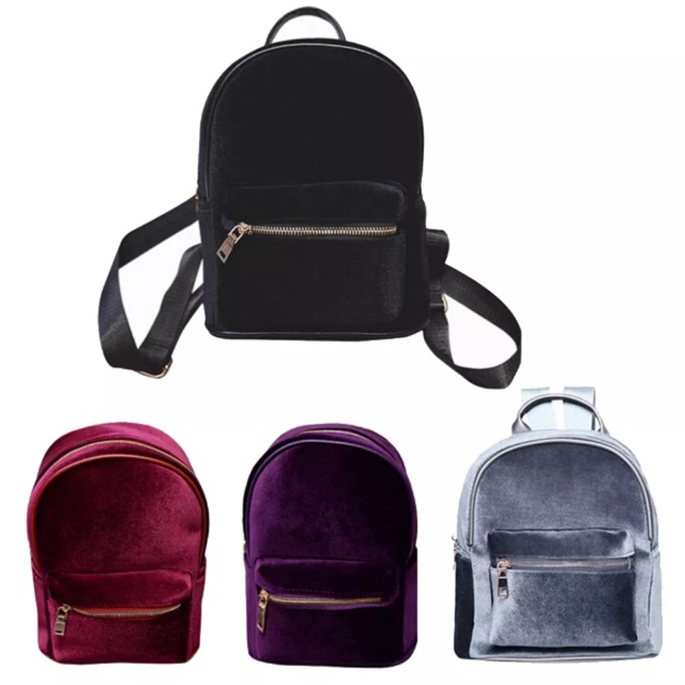 GRAY FESTIVAL MINI VELVET BACKPACK PURSE - Picture 6 of 7