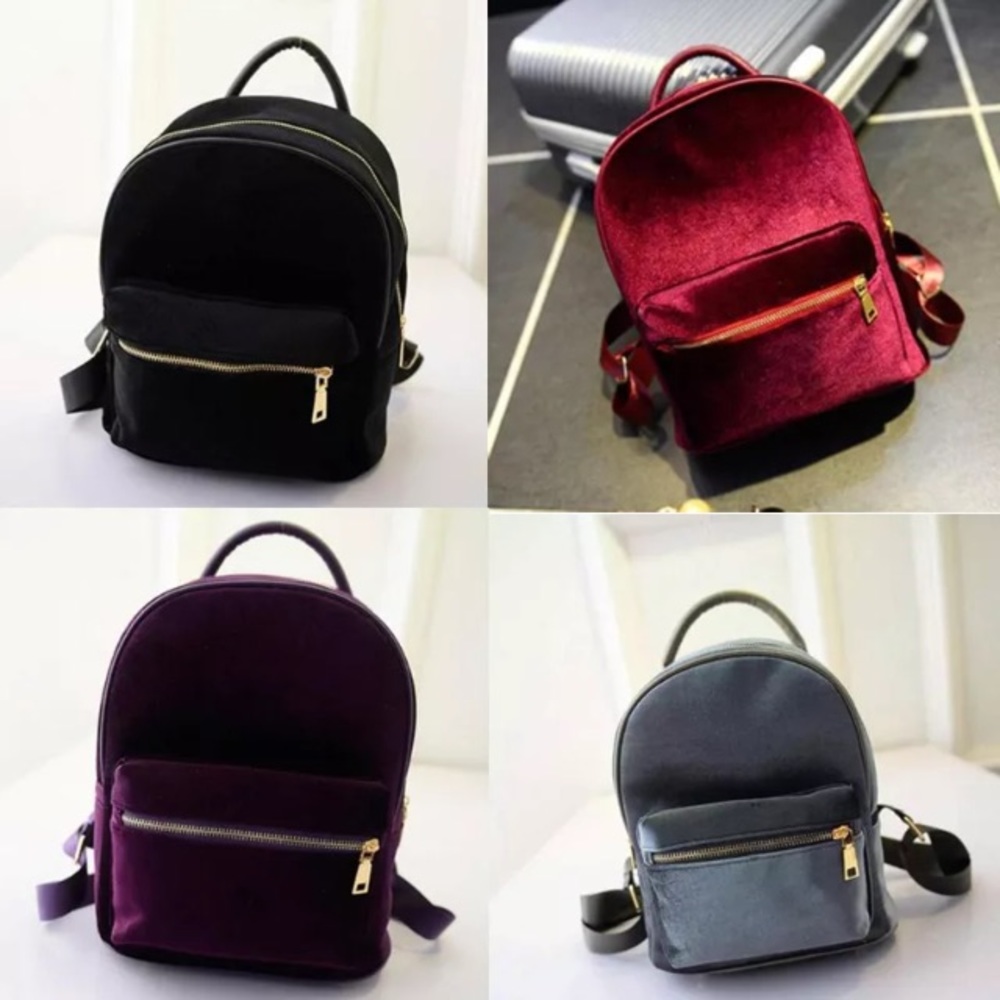 GRAY FESTIVAL MINI VELVET BACKPACK PURSE - Picture 7 of 7