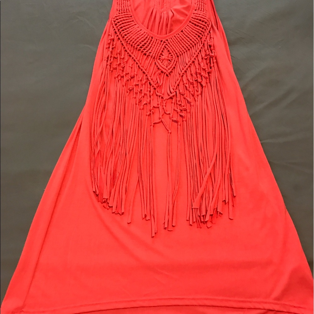 MONORENO coral dress; 95% rayon, 5% spandex.