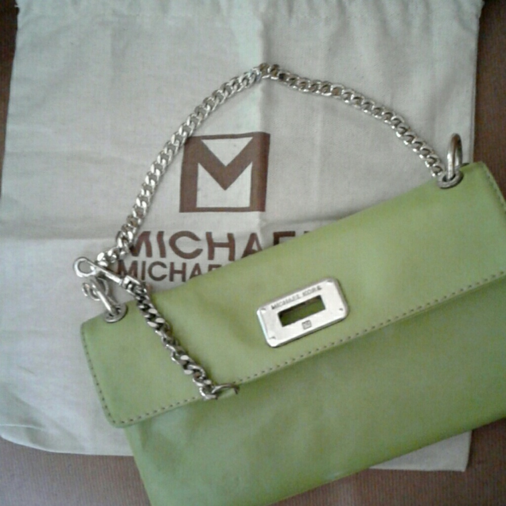 Lime green Michael Kors clutch handbag