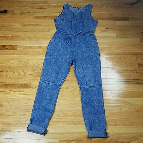 LAST ONE! Denim Jean Tank Jumpsuit Drawstring - Picture 2 of 2