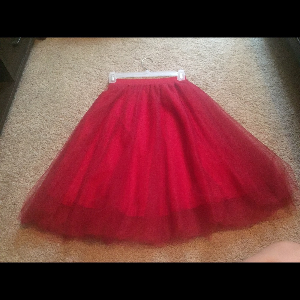 Red Tulle Flowing Skirt