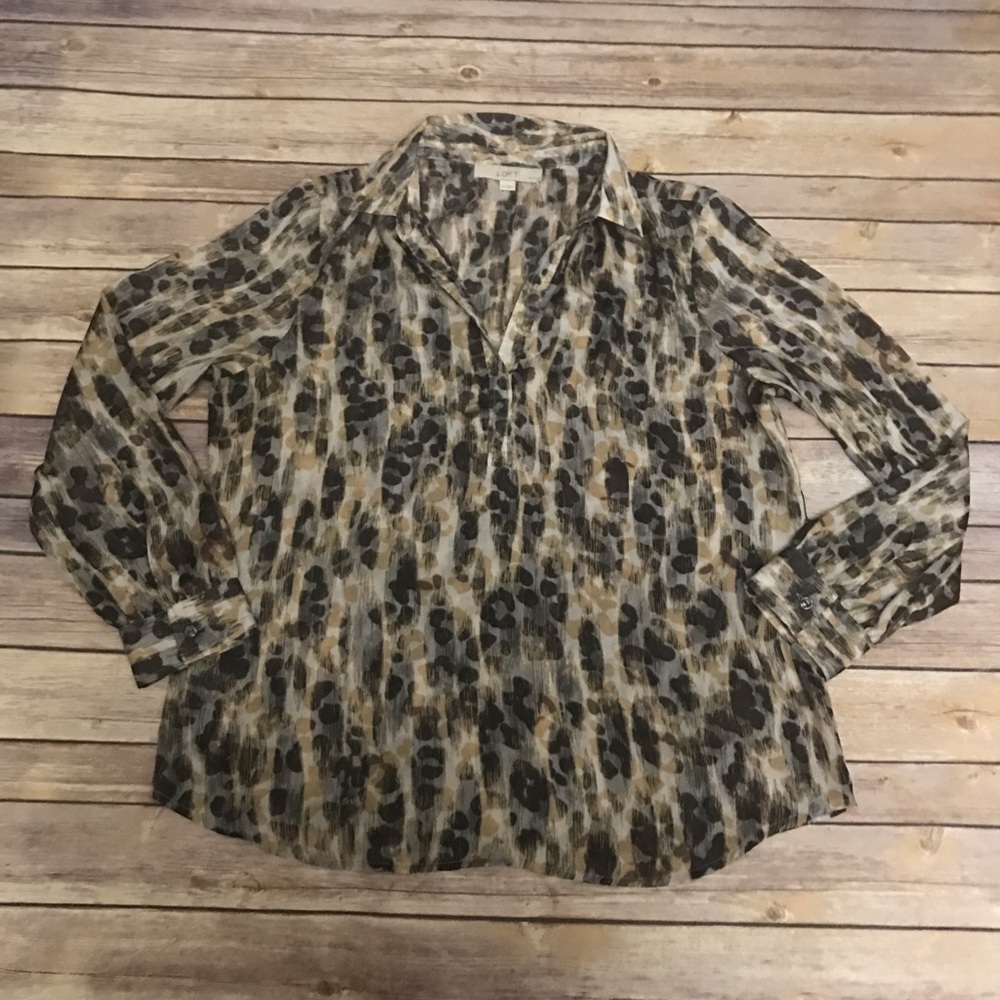 Ann Taylor Loft Large Petite Cheetah Print Blouse
