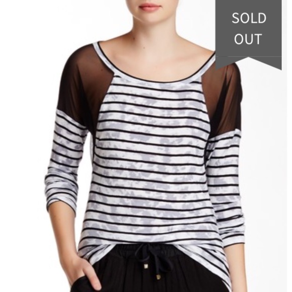 Betsey Johnson striped black white mesh shirt - Picture 2 of 5