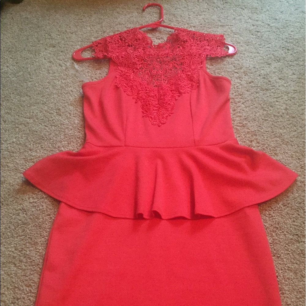 Coral Lacey Neck A-line mini skirt