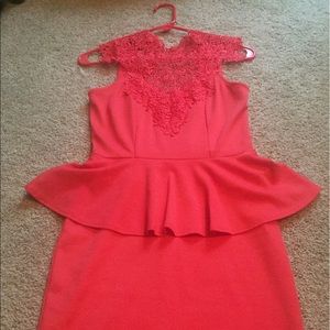 Coral Lacey Neck A-line mini skirt