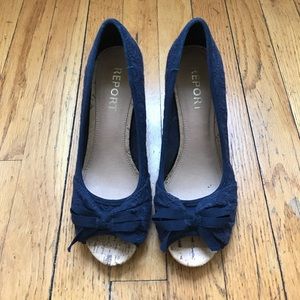 Navy Blue Open Toe Wedges