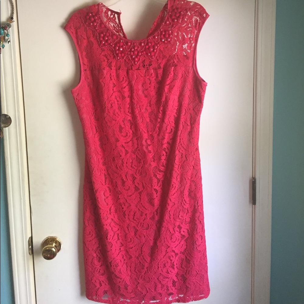 Red, Lace, sweetheart neckline dress
