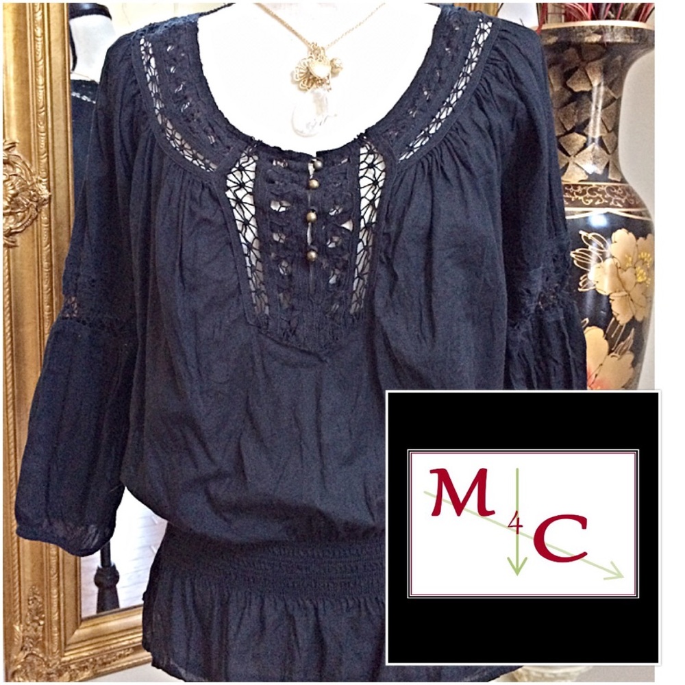⚜️ NINE WEST -  🌹 BLACK COTTEN LACE CROCHET TOP