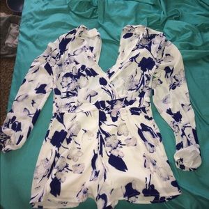 Floral navy purple white romper