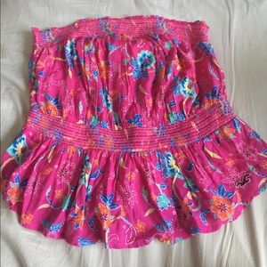 Hollister cotton rose pink print crop peplum top M Hollister cotton rose pink print crop peplum top M