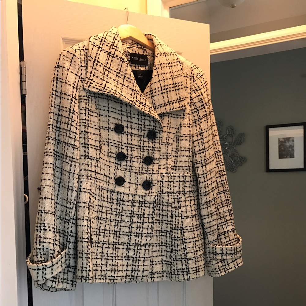 White & Black cropped Pea Coat