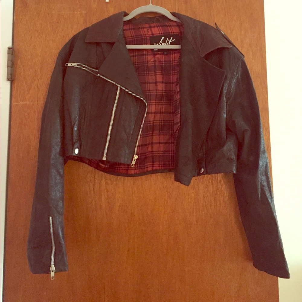 Crop leather moto jacket