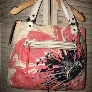 Coach Poppy Placed Flower Glam Sequin Tote EUC