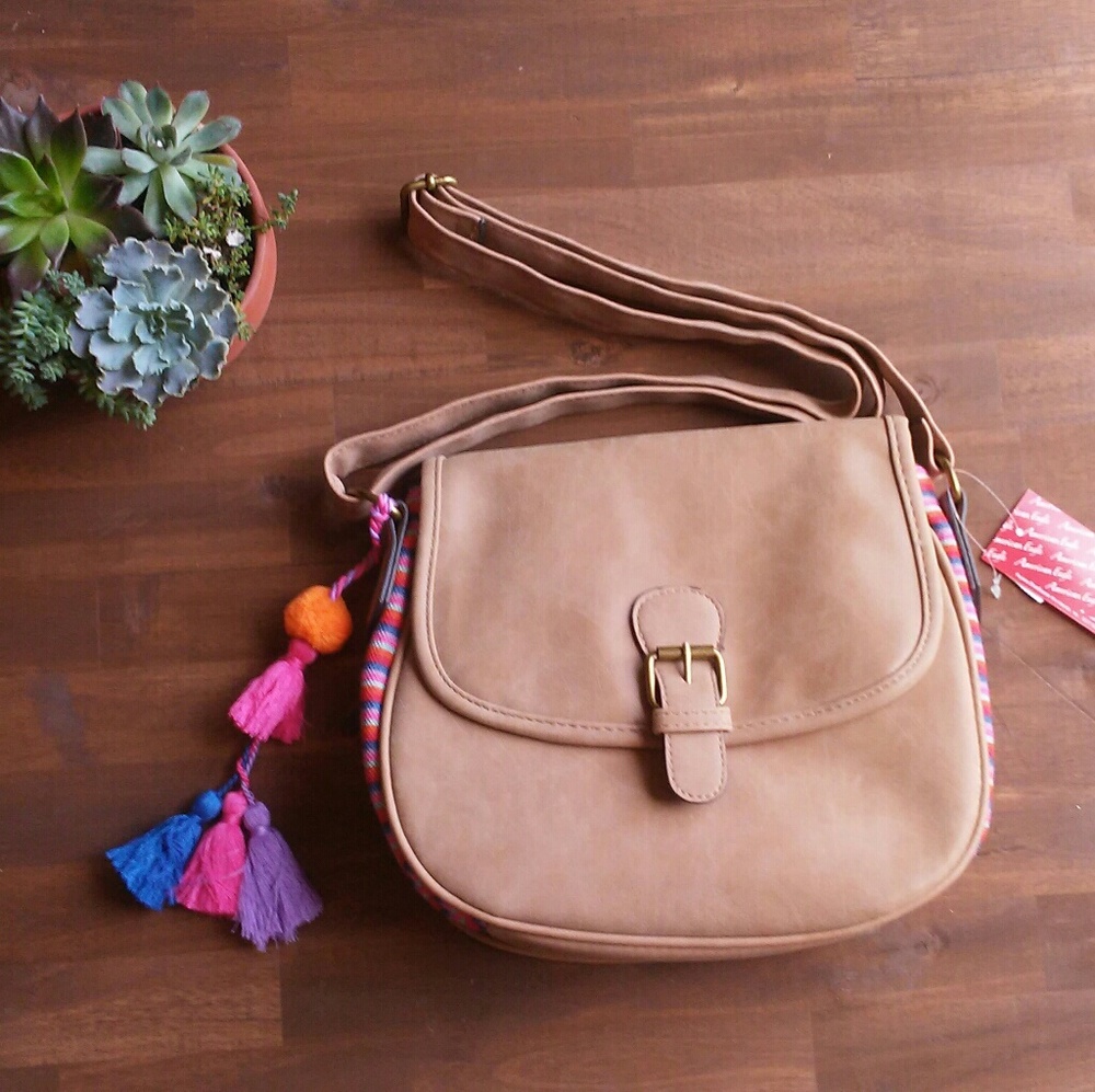 Crossbody Boho Pom Pom Striped Festival Purse Bag
