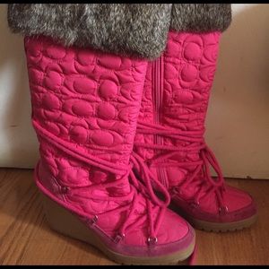 Hot Pink Coach Rabbit Fur Boots