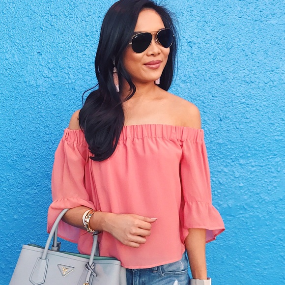 Express Tops - Express Off the Shoulder Ruffle Sleeve Top