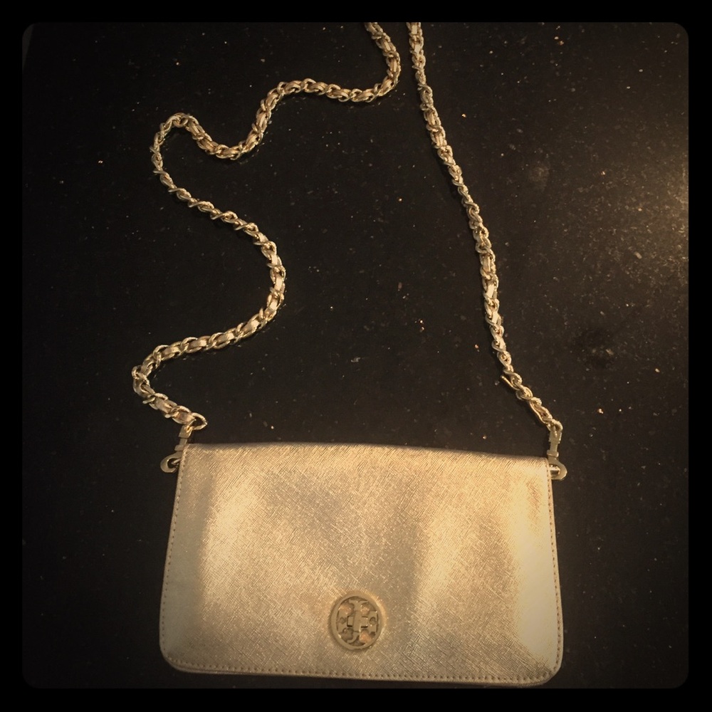Tory Burch metallic gold Adalyn crossbody/clutch