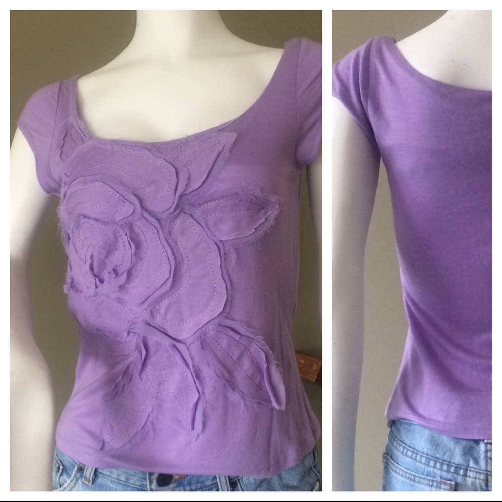 Lavender Romantic Floral Appliqué Size Small Top