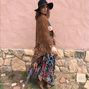 Sued Fringe Poncho/Cape