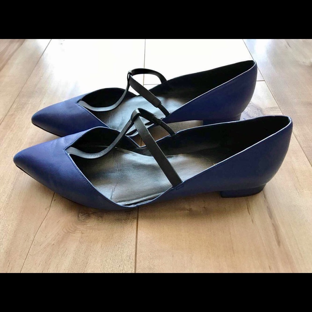 Kate Spade Saturday Blue Leather T Strap Flats