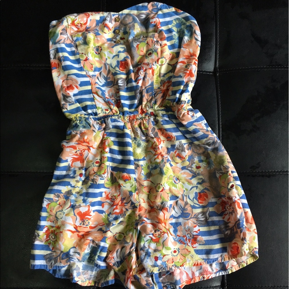 Floral Striped Strapless Romper