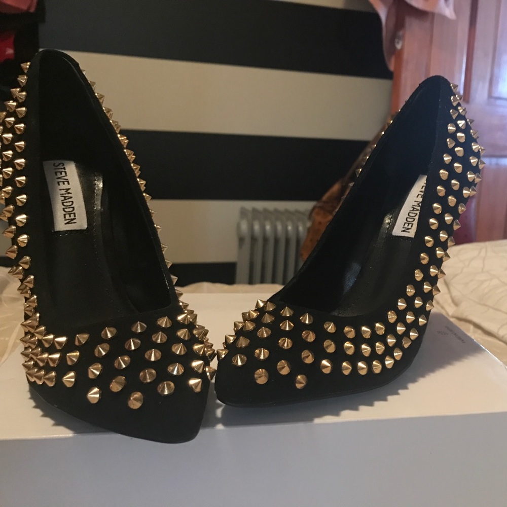 Black suede with gold spike embellishments