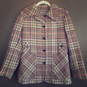 Vintage Plaid Wool Jacket Coat- Lined- Size S M