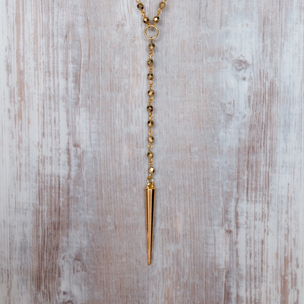 Long, rosary bead necklace