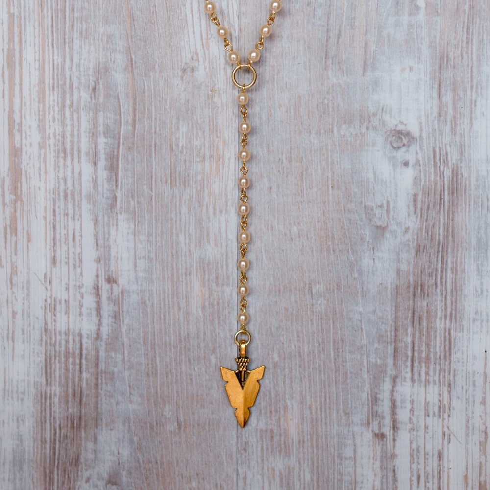Long, rosary bead necklace