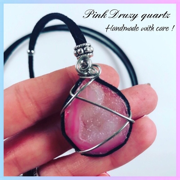 Silverskylight Jewelry - SALE !! boho wire wrap pink druzy quartz necklace