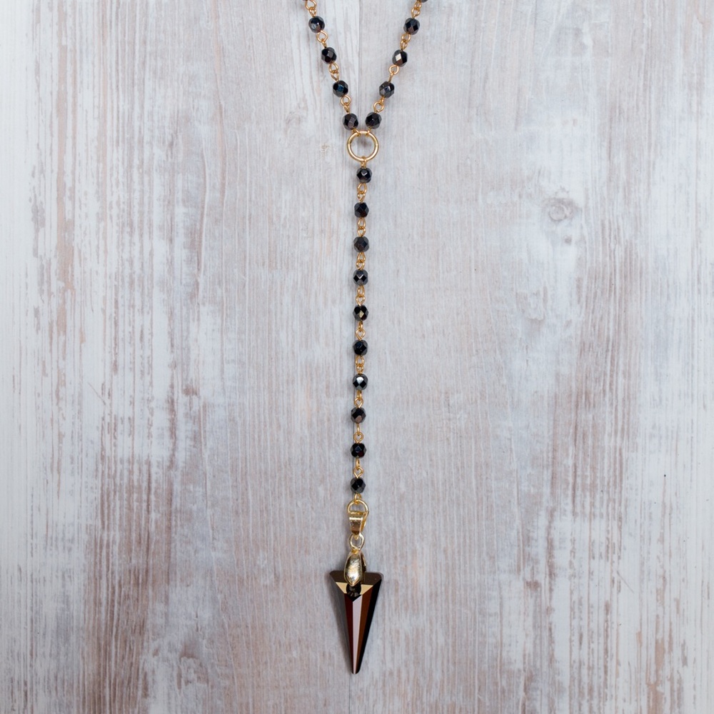 Long, rosary bead necklace