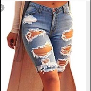 Destroyed Jean Bermuda Shorts