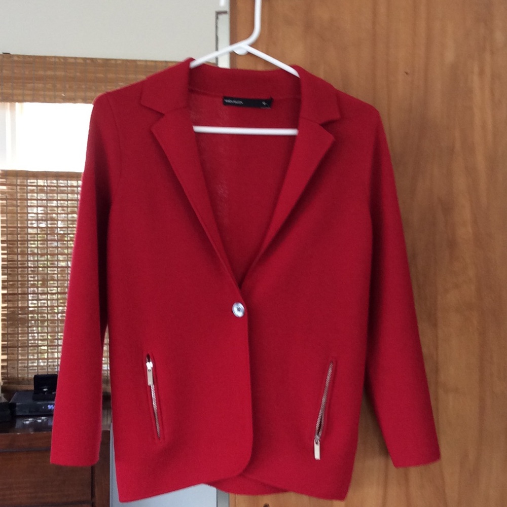 Red Karen Millen Wool Bracelet Sleeves Cardigan