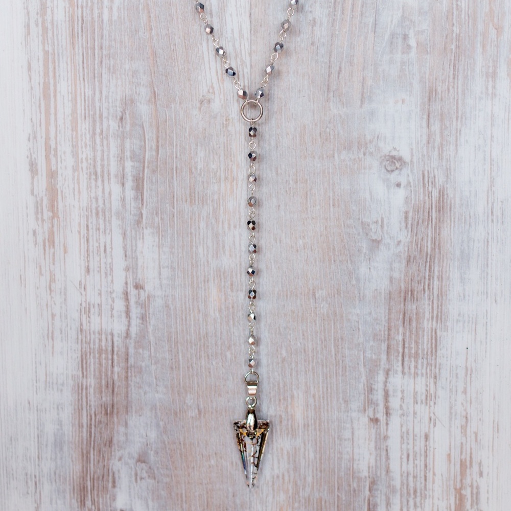 Long, rosary bead necklace