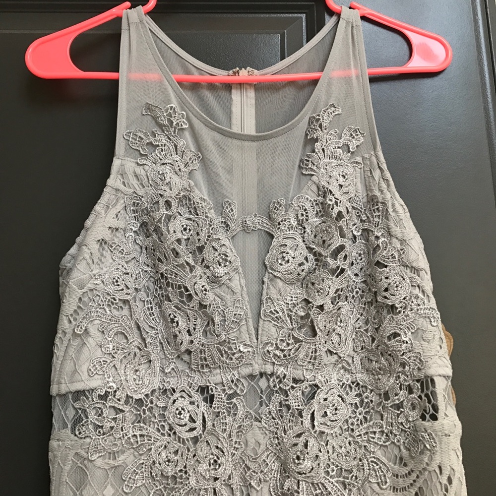 Grey lace formal dress