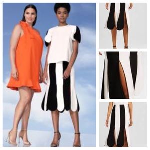 Victoria Beckham Black & White Stripe Scallop Midi