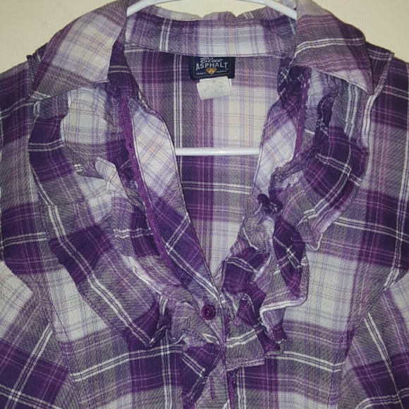 Purple ruffle flannel button down shirt - Picture 3 of 3