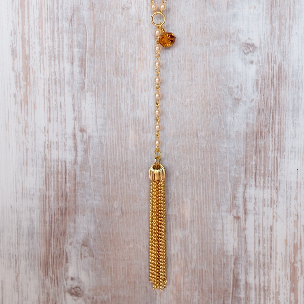 Long, rosary bead necklace Swarovski crystal ๐