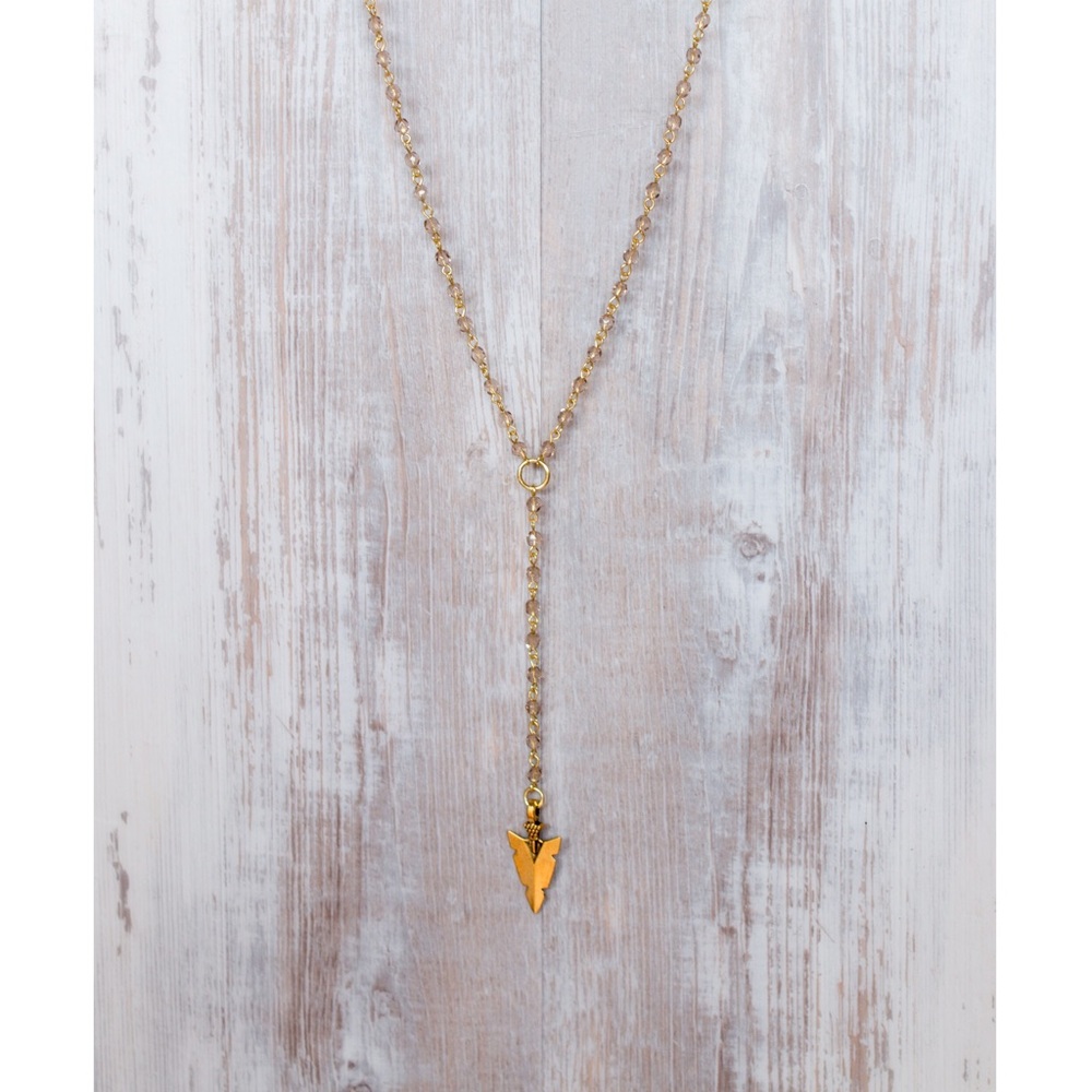 Long, rosary bead necklace