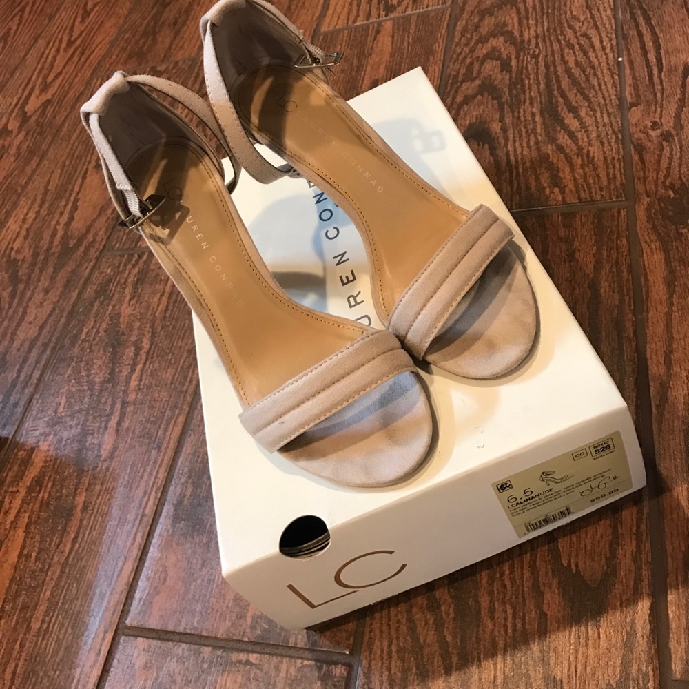 Nude ankle strap heels