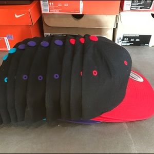 9 Blank Snapbacks, Varsity Red, Turquoise, Purple